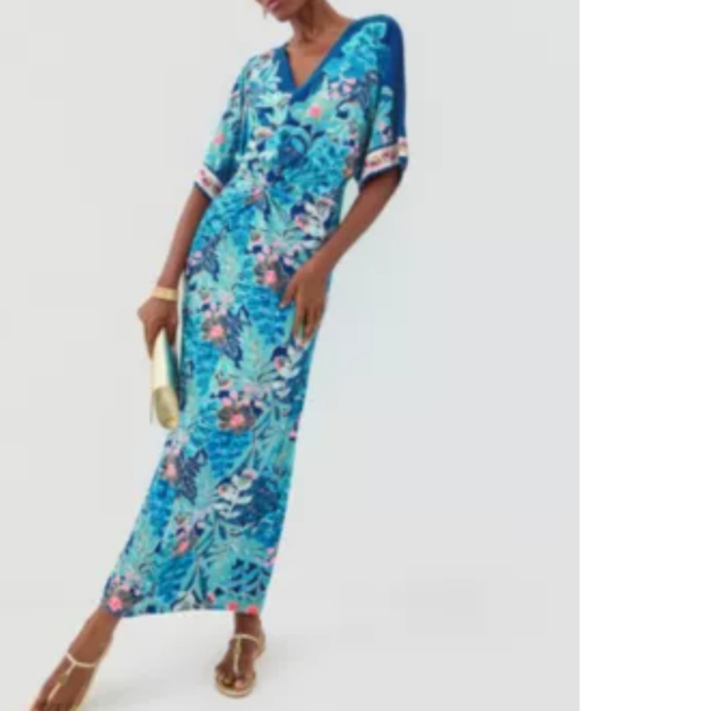 NWT Lilly Pulitzer 8 Adalyn V-Neck Maxi Dress Starlight Navy Best Fronds